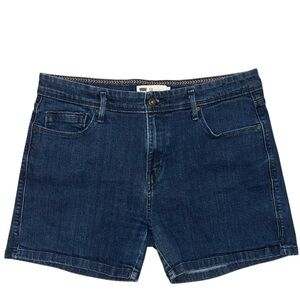 Women 12 Dark Blue Denim Cotton Casual Flat Front Pocket High Waist Jean Shorts